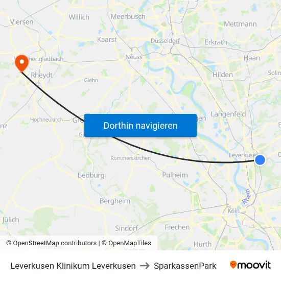 Leverkusen Klinikum Leverkusen to SparkassenPark map