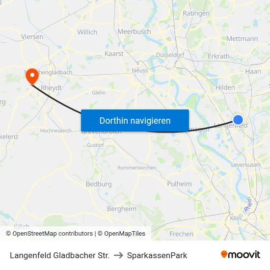 Langenfeld Gladbacher Str. to SparkassenPark map