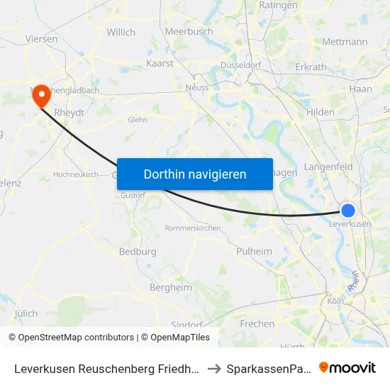 Leverkusen Reuschenberg Friedhof to SparkassenPark map