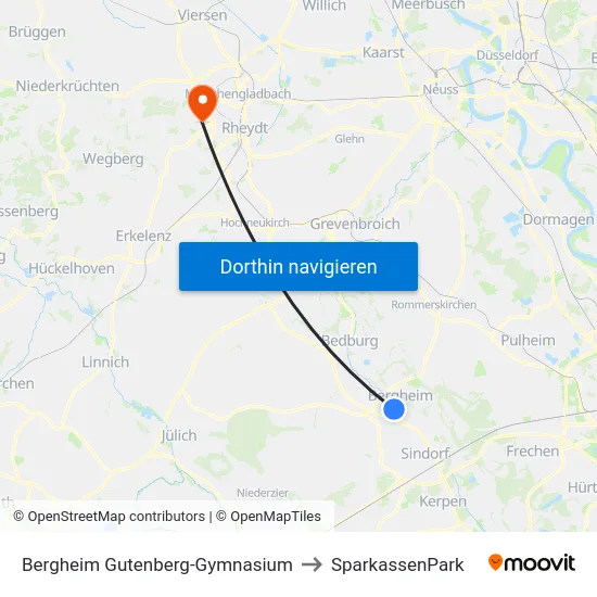 Bergheim Gutenberg-Gymnasium to SparkassenPark map