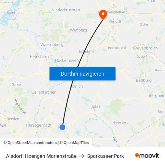Alsdorf, Hoengen Marienstraße to SparkassenPark map