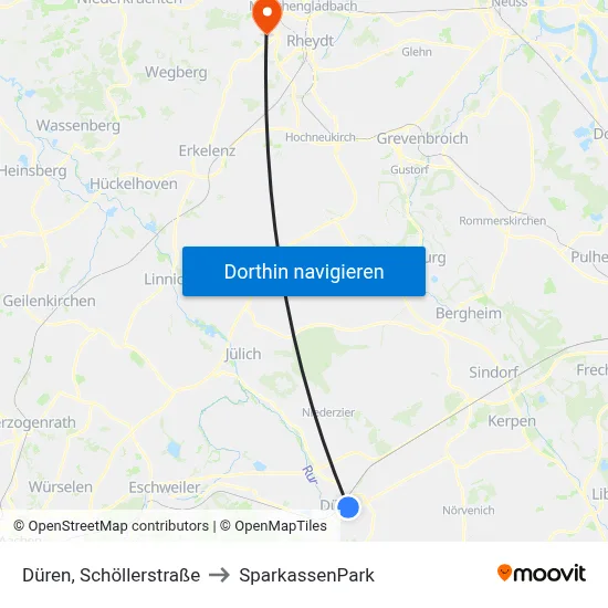 Düren, Schöllerstraße to SparkassenPark map
