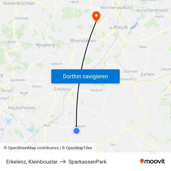 Erkelenz, Kleinbouslar to SparkassenPark map