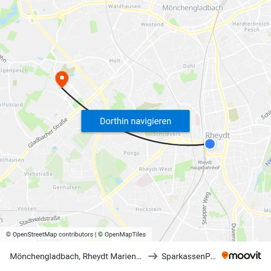 Mönchengladbach, Rheydt Marienplatz to SparkassenPark map