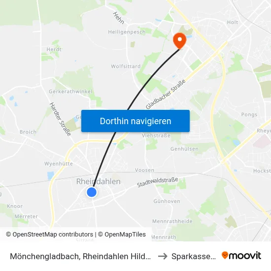 Mönchengladbach, Rheindahlen Hilderather Straße to SparkassenPark map