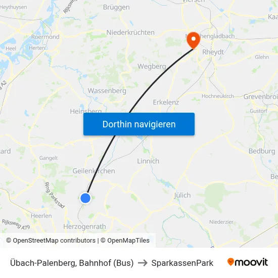 Übach-Palenberg, Bahnhof (Bus) to SparkassenPark map