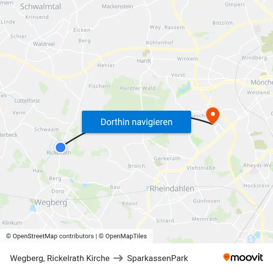 Wegberg, Rickelrath Kirche to SparkassenPark map