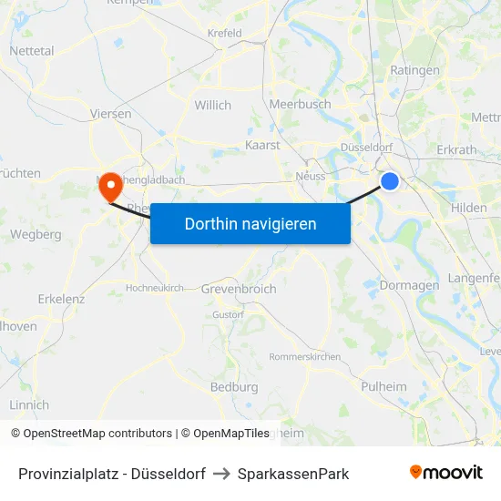 Provinzialplatz - Düsseldorf to SparkassenPark map