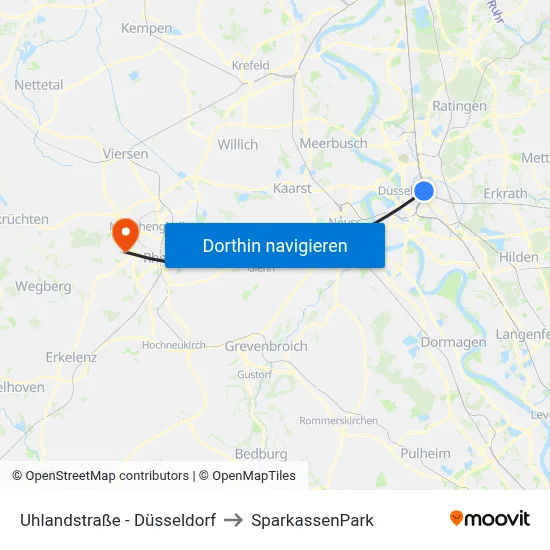 Uhlandstraße - Düsseldorf to SparkassenPark map