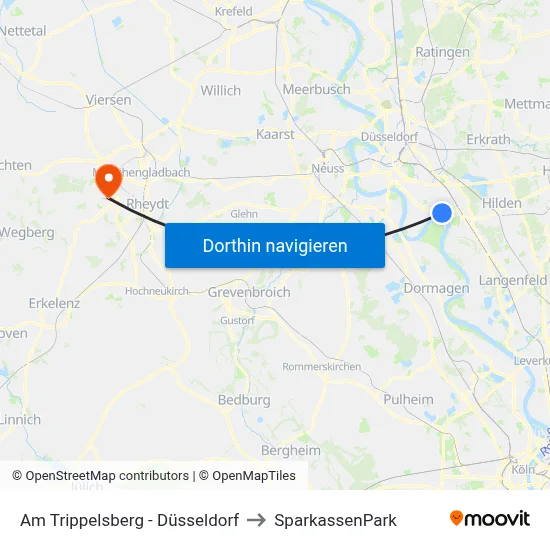 Am Trippelsberg - Düsseldorf to SparkassenPark map