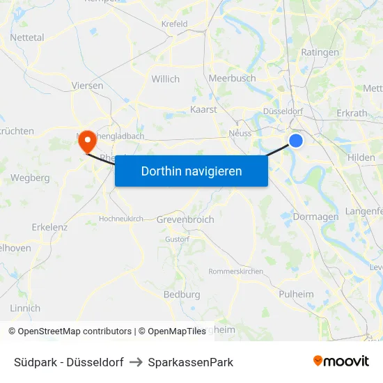 Südpark - Düsseldorf to SparkassenPark map