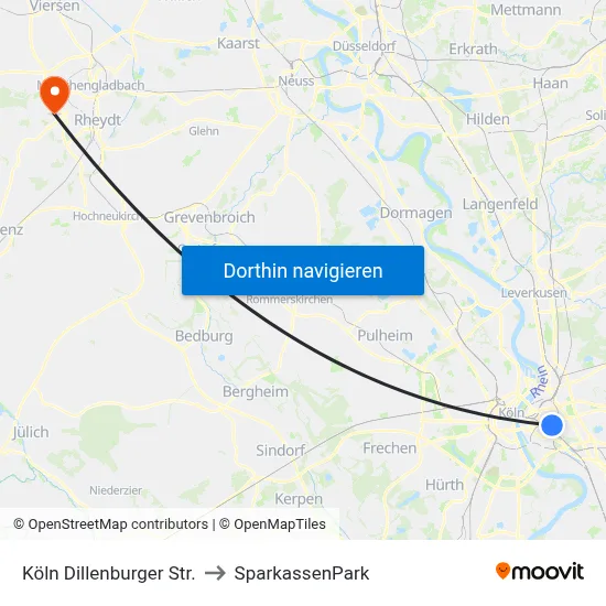 Köln Dillenburger Str. to SparkassenPark map