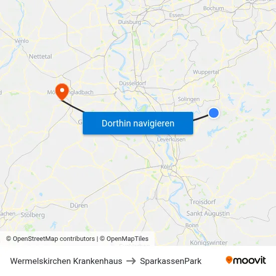 Wermelskirchen Krankenhaus to SparkassenPark map