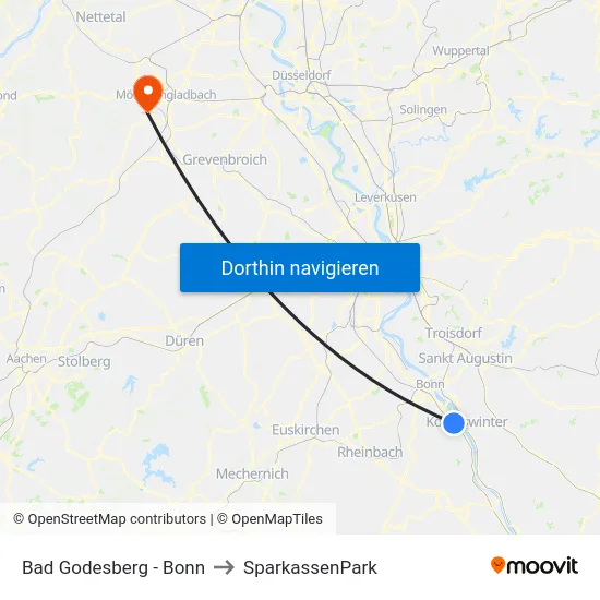 Bad Godesberg - Bonn to SparkassenPark map
