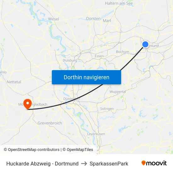 Huckarde Abzweig - Dortmund to SparkassenPark map