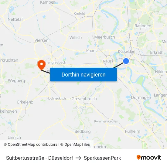 Suitbertusstraße - Düsseldorf to SparkassenPark map