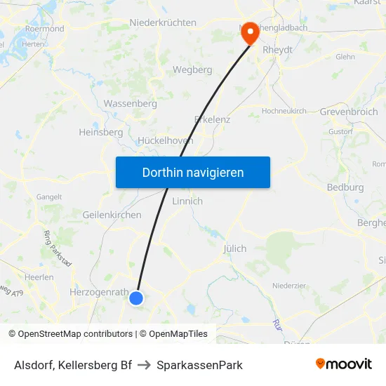 Alsdorf, Kellersberg Bf to SparkassenPark map