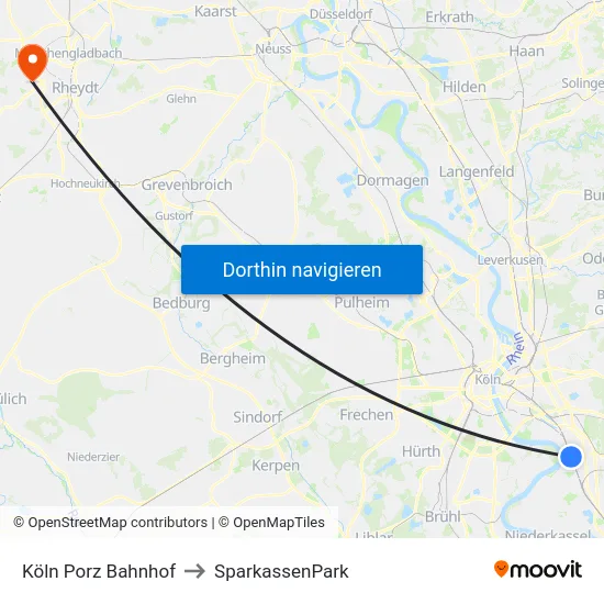 Köln Porz Bahnhof to SparkassenPark map