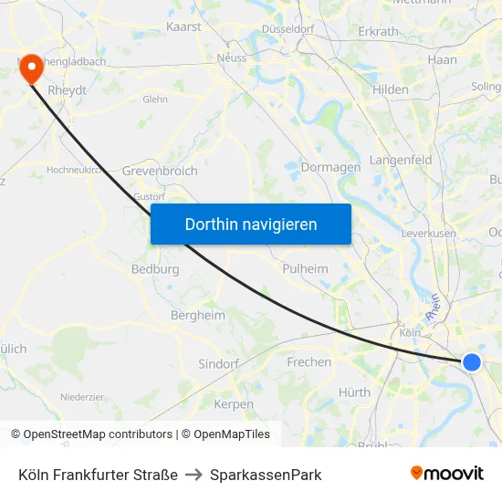 Köln Frankfurter Straße to SparkassenPark map