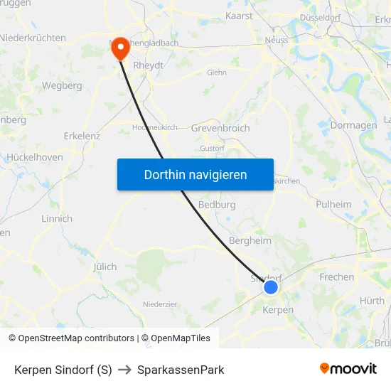 Kerpen Sindorf (S) to SparkassenPark map