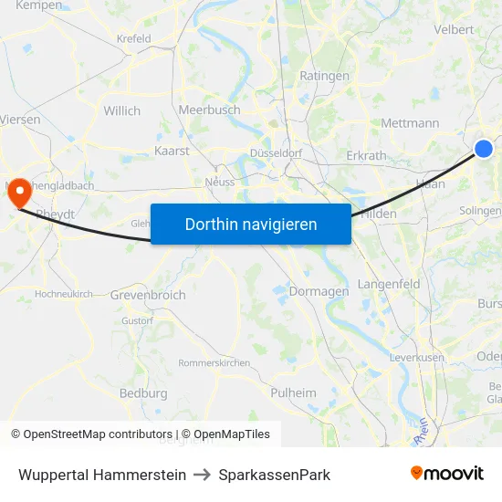 Wuppertal Hammerstein to SparkassenPark map