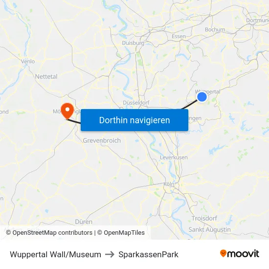 Wuppertal Wall/Museum to SparkassenPark map