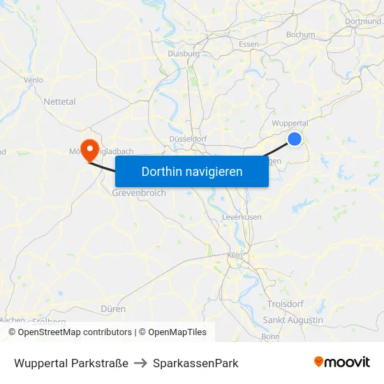 Wuppertal Parkstraße to SparkassenPark map