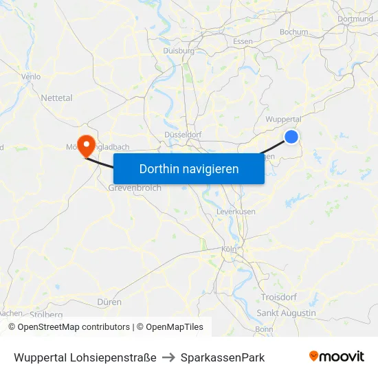 Wuppertal Lohsiepenstraße to SparkassenPark map