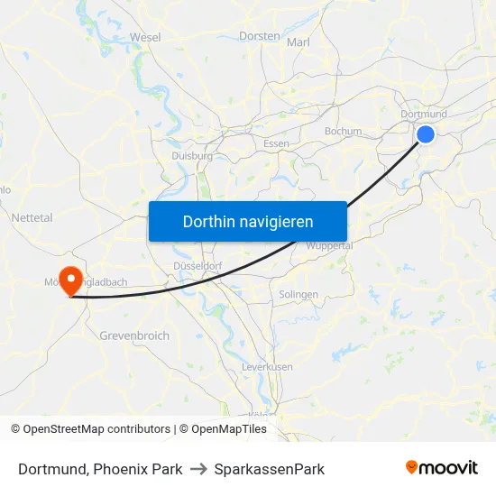 Dortmund, Phoenix Park to SparkassenPark map