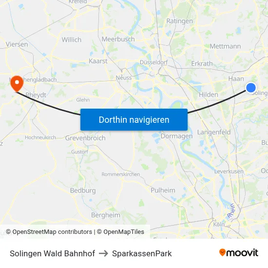 Solingen Wald Bahnhof to SparkassenPark map
