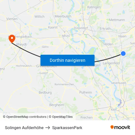 Solingen Aufderhöhe to SparkassenPark map