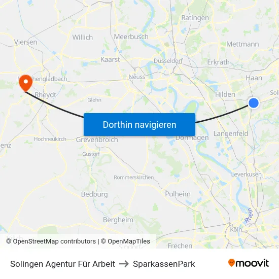 Solingen Agentur Für Arbeit to SparkassenPark map