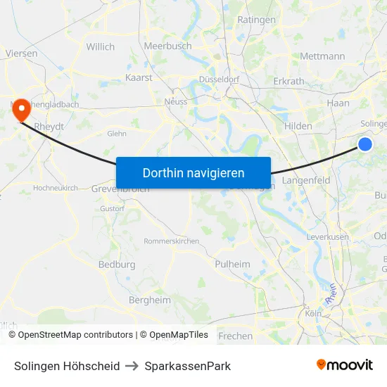 Solingen Höhscheid to SparkassenPark map