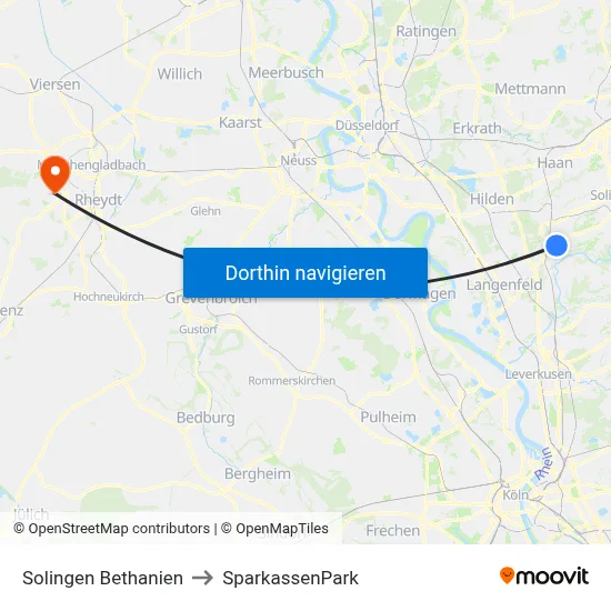 Solingen Bethanien to SparkassenPark map
