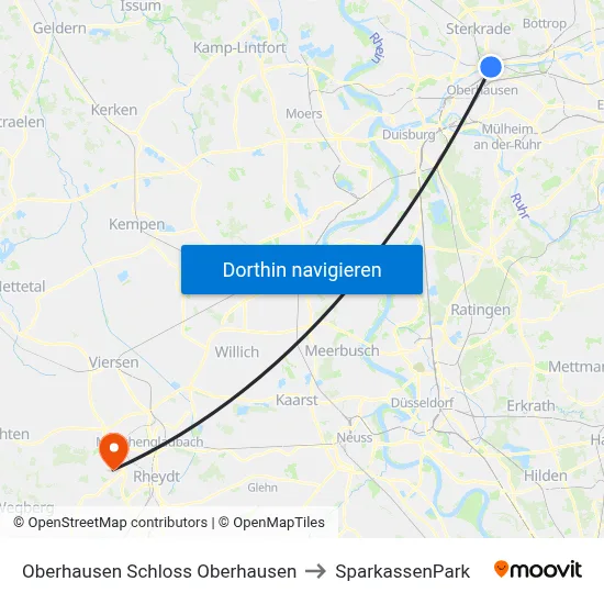 Oberhausen Schloss Oberhausen to SparkassenPark map