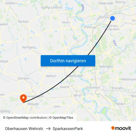 Oberhausen Wehrstr. to SparkassenPark map
