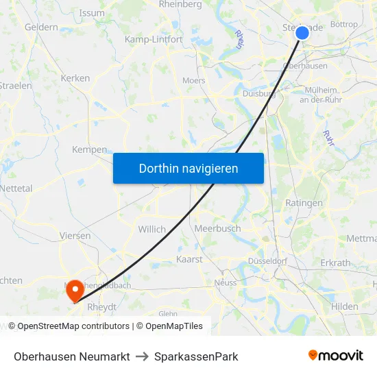 Oberhausen Neumarkt to SparkassenPark map