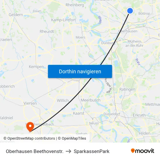 Oberhausen Beethovenstr. to SparkassenPark map