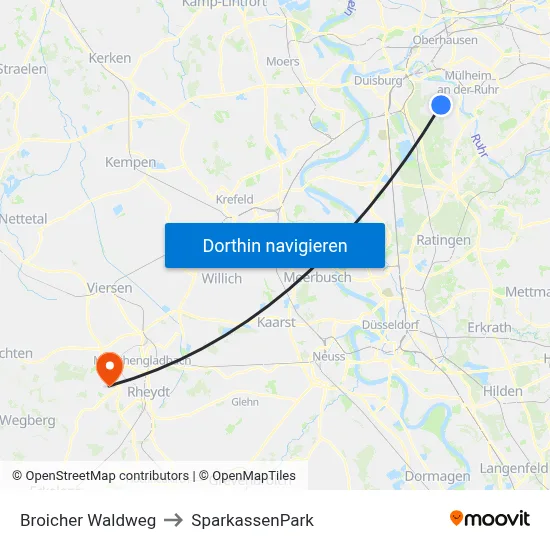Broicher Waldweg to SparkassenPark map