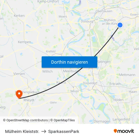 Mülheim Kleiststr. to SparkassenPark map