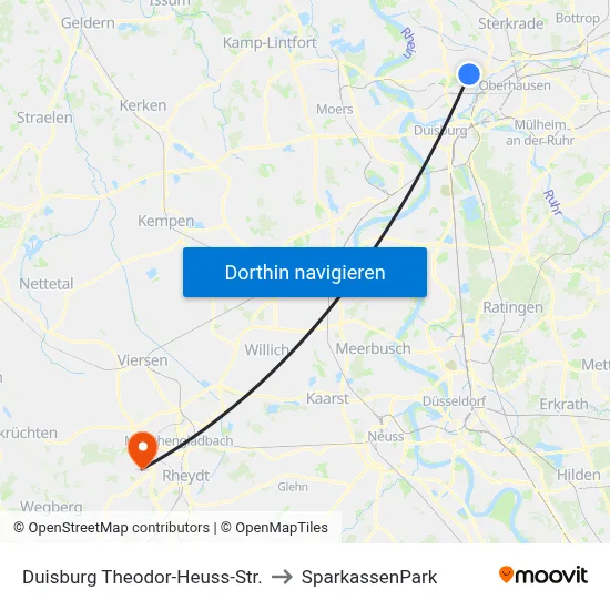 Duisburg Theodor-Heuss-Str. to SparkassenPark map