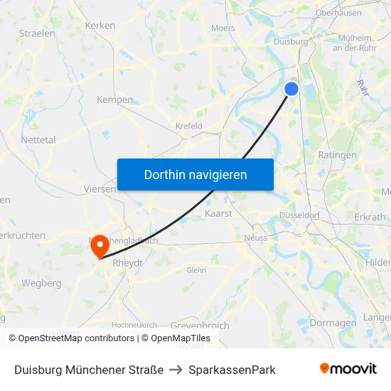 Duisburg Münchener Straße to SparkassenPark map