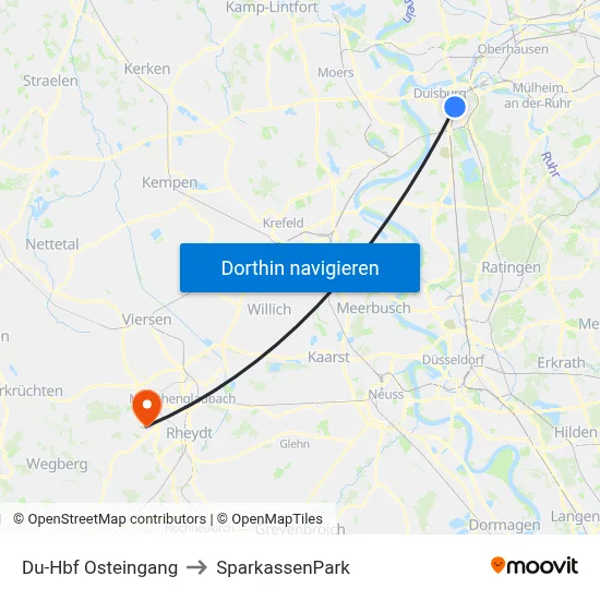 Du-Hbf Osteingang to SparkassenPark map