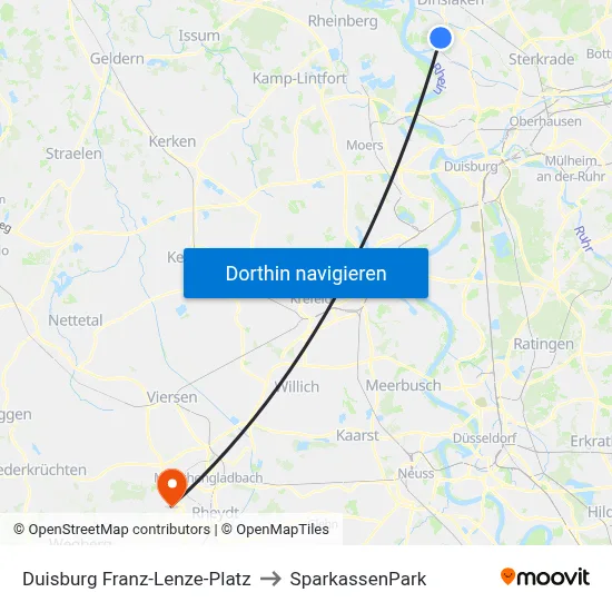Duisburg Franz-Lenze-Platz to SparkassenPark map