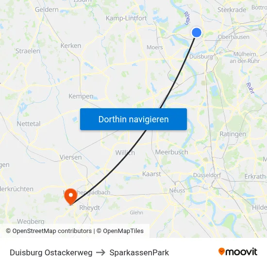 Duisburg Ostackerweg to SparkassenPark map