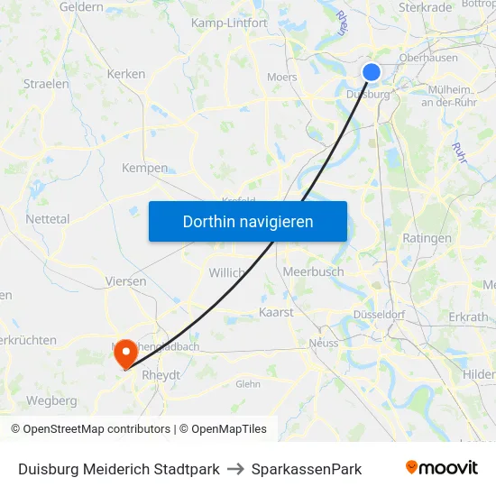 Duisburg Meiderich Stadtpark to SparkassenPark map