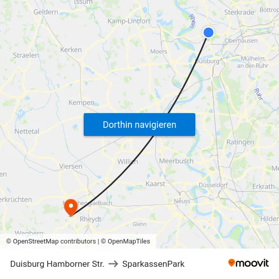 Duisburg Hamborner Str. to SparkassenPark map