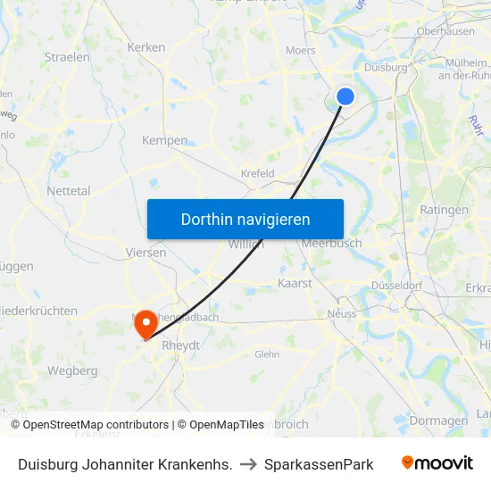 Duisburg Johanniter Krankenhs. to SparkassenPark map