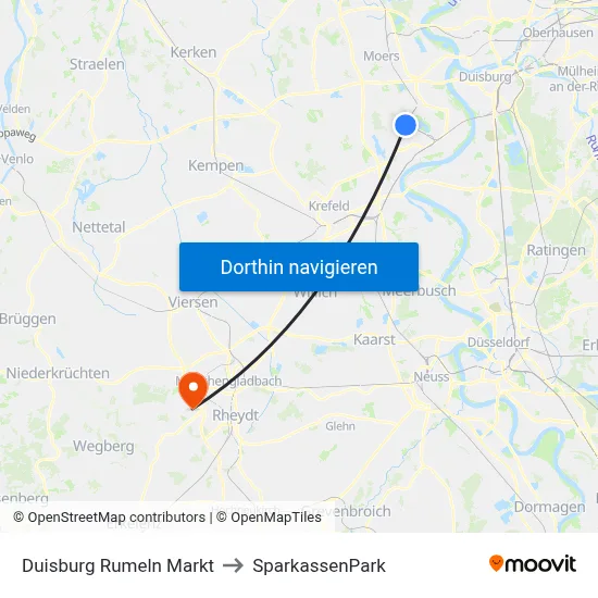 Duisburg Rumeln Markt to SparkassenPark map