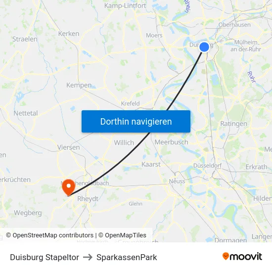 Duisburg Stapeltor to SparkassenPark map
